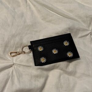 Black Card Holder with Daisy Embroidery